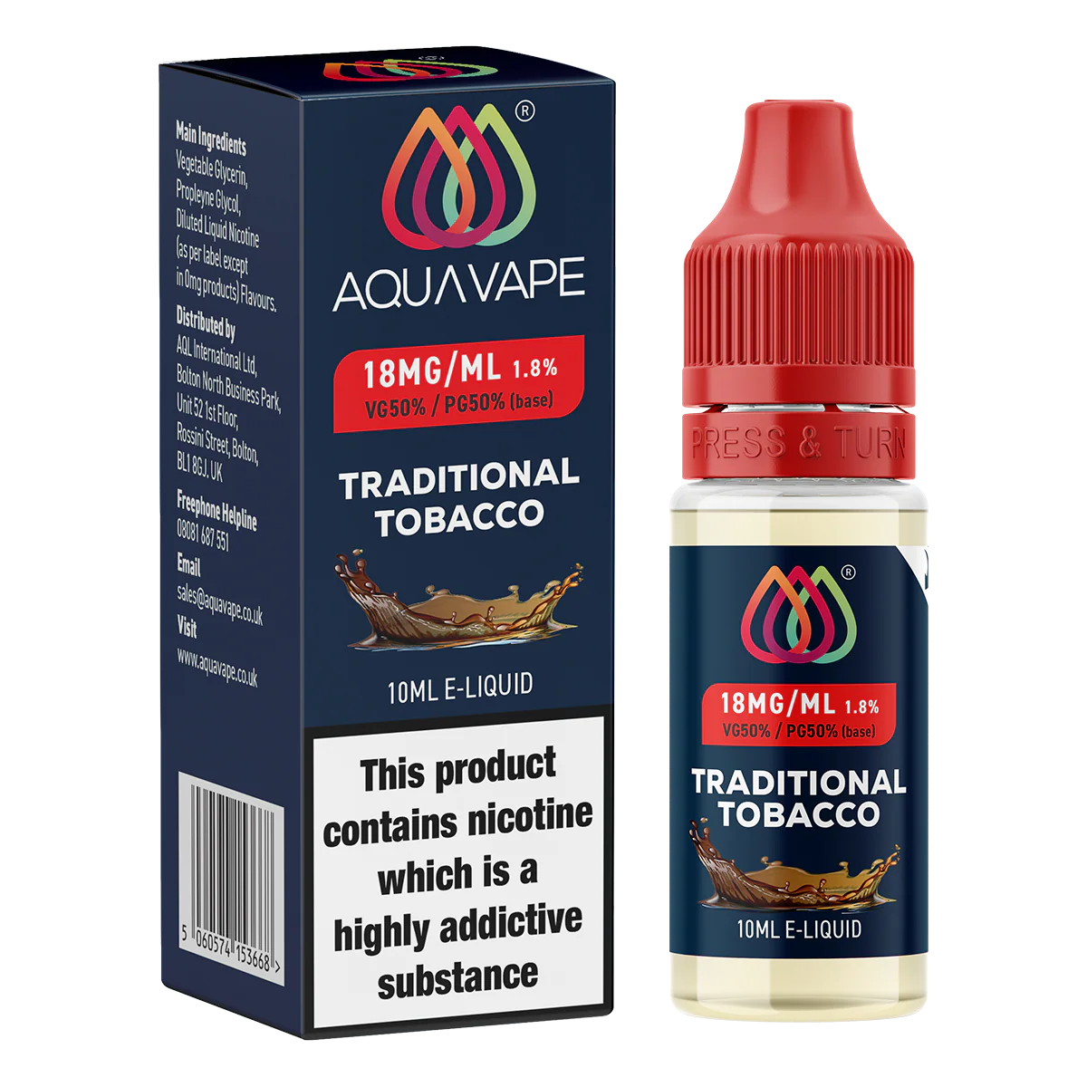 Traditional Tobacco E-Liquid by Aquavape - 10ml - Image 2